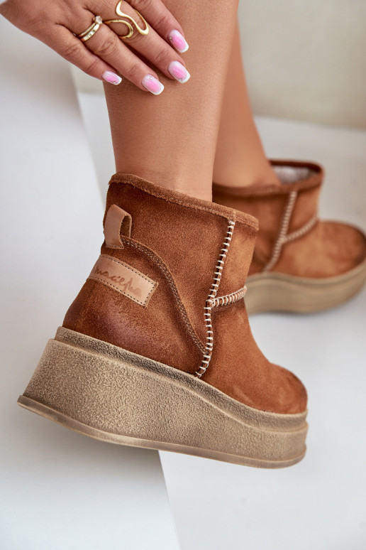 Peau en daim Bottes de neige Bottes avec une plateforme I Koturnie Il fautciejka 06769-29 marron