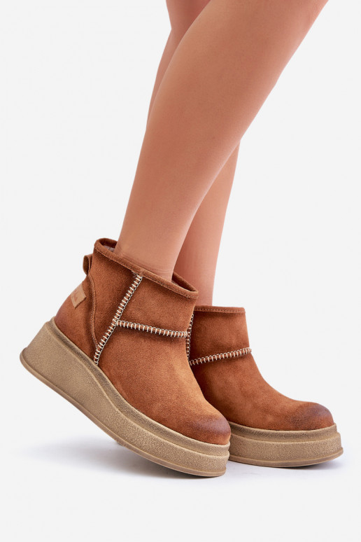 Peau en daim Bottes de neige Bottes avec une plateforme I Koturnie Il fautciejka 06769-29 marron