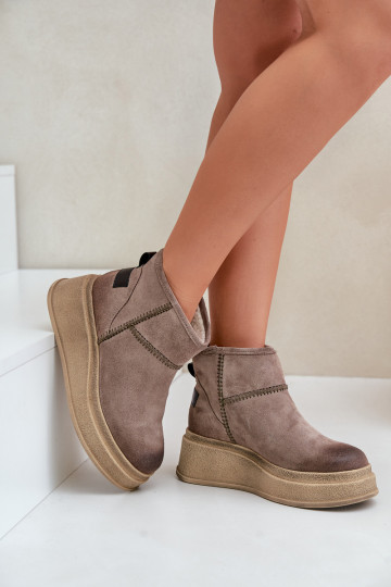 Bottines en daim pour la neige avec plateforme rehaussée Tai Turiciejka 06769-02, couleur marron foncé