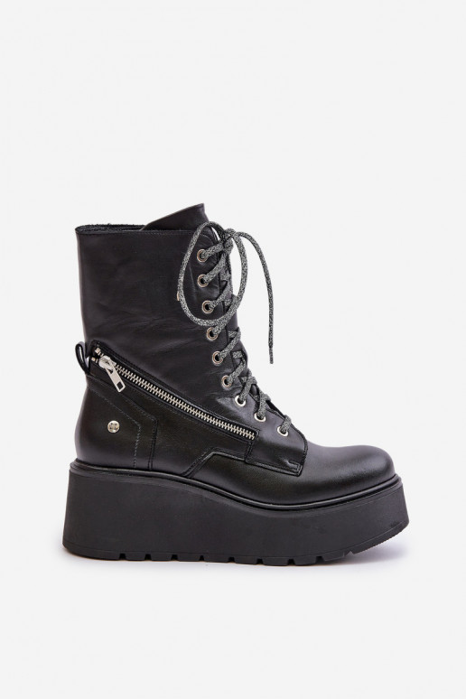 Peau Bottines de travail avec une plateforme I Koturnie Il fautciejka 06676-01 couleur noire Peau Bottines de travail avec une plateforme I Koturnie Il fautciejka 06676-01 couleur noire