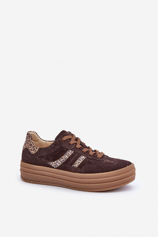 Zazoo N1176 van suède Sneakers model schoenen met platform met luipaardbontpatronen CzekoladoIne Zazoo N1176 van suède Sneakers model schoenen met platform met luipaardbontpatronen CzekoladoIne