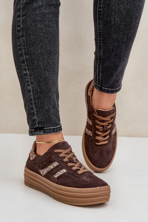 Zazoo N1176 van suède Sneakers model schoenen met platform met luipaardbontpatronen CzekoladoIne Zazoo N1176 van suède Sneakers model schoenen met platform met luipaardbontpatronen CzekoladoIne