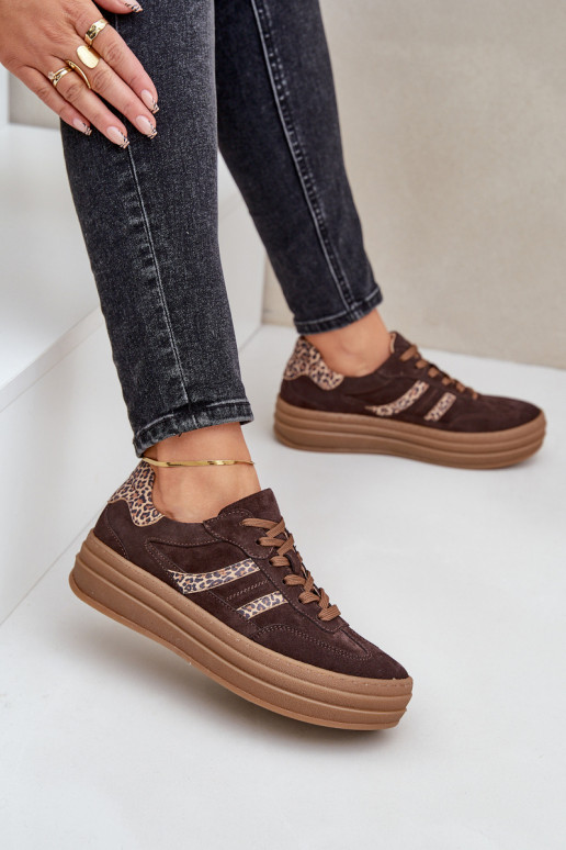 Zazoo N1176 van suède Sneakers model schoenen met platform met luipaardbontpatronen CzekoladoIne Zazoo N1176 van suède Sneakers model schoenen met platform met luipaardbontpatronen CzekoladoIne
