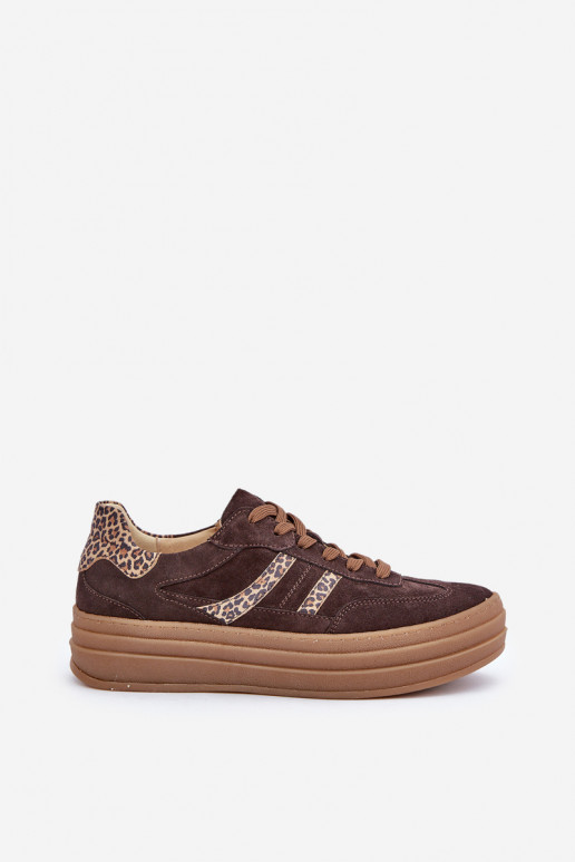Zazoo N1176 van suède Sneakers model schoenen met platform met luipaardbontpatronen CzekoladoIne Zazoo N1176 van suède Sneakers model schoenen met platform met luipaardbontpatronen CzekoladoIne