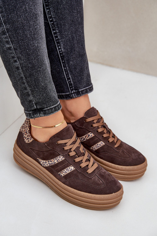 Zazoo N1176 van suède Sneakers model schoenen met platform met luipaardbontpatronen CzekoladoIne Zazoo N1176 van suède Sneakers model schoenen met platform met luipaardbontpatronen CzekoladoIne