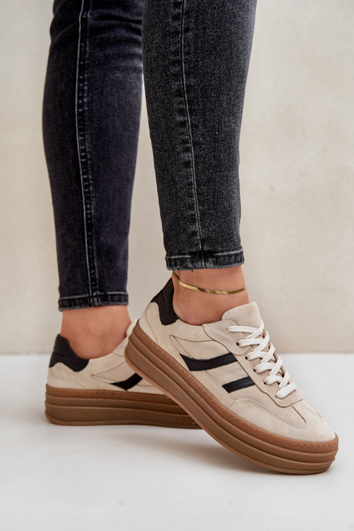 Zazoo N1176 aus INildleder Sneakers Stilvollllschuhe mit einer Plattform Beige Zazoo N1176 aus INildleder Sneakers Stilvollllschuhe mit einer Plattform Beige