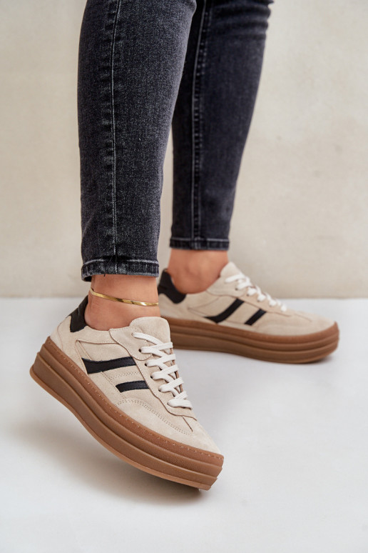 Zazoo N1176 aus INildleder Sneakers Stilvollllschuhe mit einer Plattform Beige Zazoo N1176 aus INildleder Sneakers Stilvollllschuhe mit einer Plattform Beige