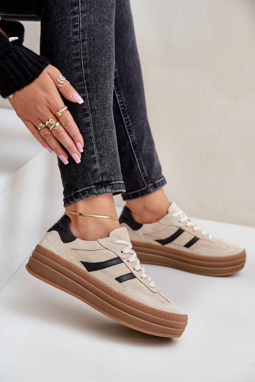 Zazoo N1176 van suède Sneakers model schoenen met platform beige Zazoo N1176 van suède Sneakers model schoenen met platform beige