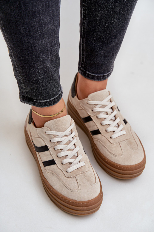 Zazoo N1176 van suède Sneakers model schoenen met platform beige Zazoo N1176 van suède Sneakers model schoenen met platform beige