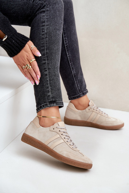 Zazoo N1068 van suède Laag Sneakers model schoenen Dames beige Zazoo N1068 van suède Laag Sneakers model schoenen Dames beige