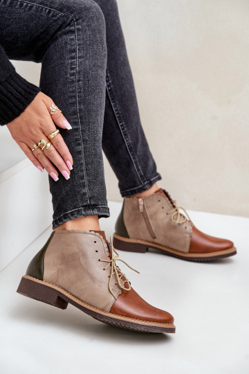 Bottines en cuir à talons larges, couleur marron