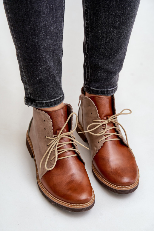 Peau Bottes avec des talons larges marron Zazoo 4078