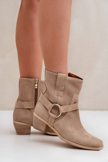 Ankle Boots aus natürlichem Ziegenleder mit Absätzen, in Elfenbein