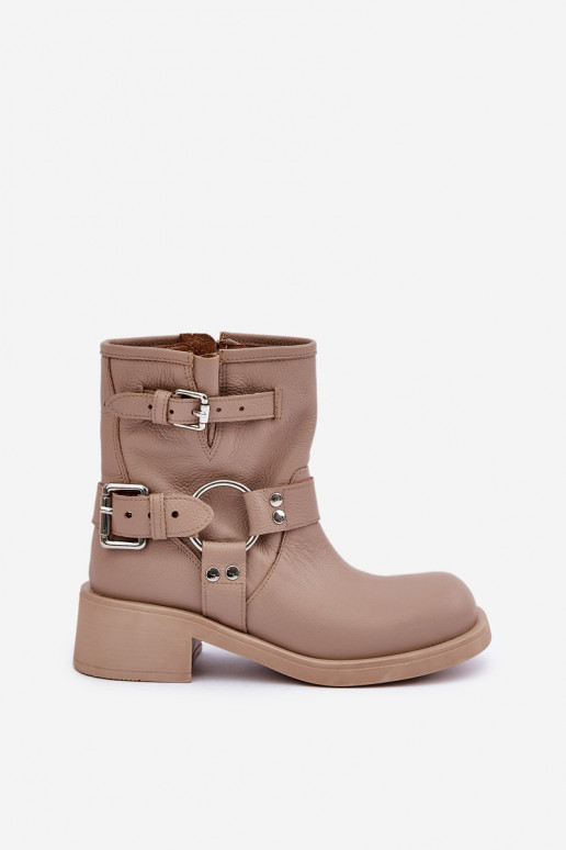 Haut Damenstiefel Auf niedrigem Absatz Klocku mit Streifen Zazoo 3644 Beige Haut Damenstiefel Auf niedrigem Absatz Klocku mit Streifen Zazoo 3644 Beige