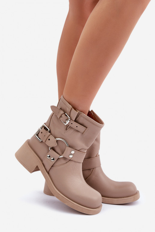 Haut Damenstiefel Auf niedrigem Absatz Klocku mit Streifen Zazoo 3644 Beige Haut Damenstiefel Auf niedrigem Absatz Klocku mit Streifen Zazoo 3644 Beige