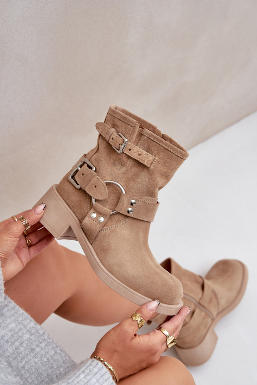 Suede schoenen Dames Op een lage hak Klocku Met Strepen Zazoo 3644 beige Suede schoenen Dames Op een lage hak Klocku Met Strepen Zazoo 3644 beige