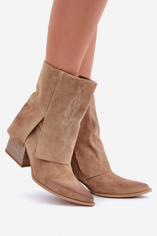 Suede schoenen coInboystijl met hakkenINyIniniętą CholeInką Zazoo 3488 beige