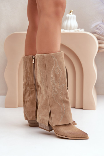 en daim bottes Mi-molletDANSyÀiniętą CholeÀką avec des talons beige Zazoo 3487 2
