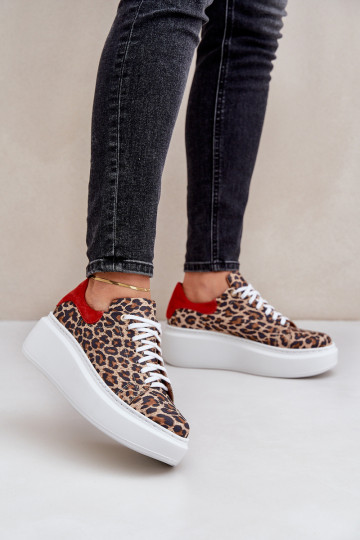 Peau Chaussures modèle baskets avec une plateforme avec des motifs en fourrure de léopard Zazoo 3346 brun-couleur rouge 2