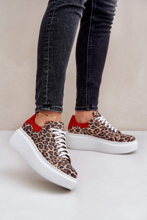 Haut Sneakers Stilvollllschuhe mit einer Plattform mit Leopardenfellmuster Zazoo 3346 braun-rote Farbe Haut Sneakers Stilvollllschuhe mit einer Plattform mit Leopardenfellmuster Zazoo 3346 braun-rote Farbe