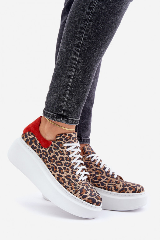 Haut Sneakers Stilvollllschuhe mit einer Plattform mit Leopardenfellmuster Zazoo 3346 braun-rote Farbe Haut Sneakers Stilvollllschuhe mit einer Plattform mit Leopardenfellmuster Zazoo 3346 braun-rote Farbe