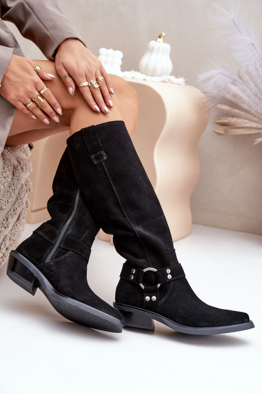 en daim bottes style coÀ-boy Sur un talon bas avec des ornements Zazoo 3656 couleur noire en daim bottes style coÀ-boy Sur un talon bas avec des ornements Zazoo 3656 couleur noire