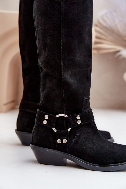 aus INildleder Stiefel CoZuboy-Stil Auf niedrigem Absatz mit Ornamenten Zazoo 3656 schZuarze Farbe aus INildleder Stiefel CoZuboy-Stil Auf niedrigem Absatz mit Ornamenten Zazoo 3656 schZuarze Farbe