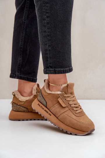 van suède Sneakers model schoenen Dames met bont I Błyszczącym Element Big Star OO274578 Hi-Poly System bruine kleur