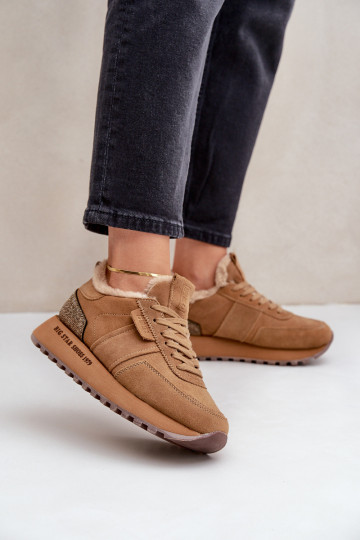 van suède Sneakers model schoenen Dames met bont I Błyszczącym Element Big Star OO274578 Hi-Poly System bruine kleur 2