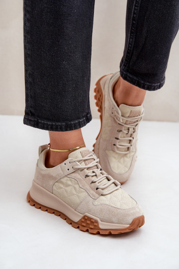 Leer Sneakers model schoenen Dames Big Star OO274A315 Hi-Poly System beige