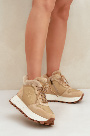 Leer Sneakers model schoenen schoenen Dames met bont met platform Big Star OO274A330 beige 2