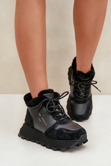 Baskets en cuir pour femmes avec fourrure et plateforme Big Star OO274A329 couleur noire 2
