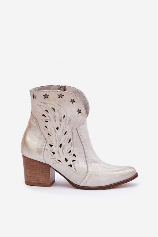 Bottes ajourées style coÀ-boy Peau avec des talons LeÀski 3613 couleur dorée Przecierany