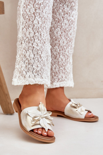 Slippers met ornamenten Echt leer Zazoo 3667 gouden kleur Przecierany 2