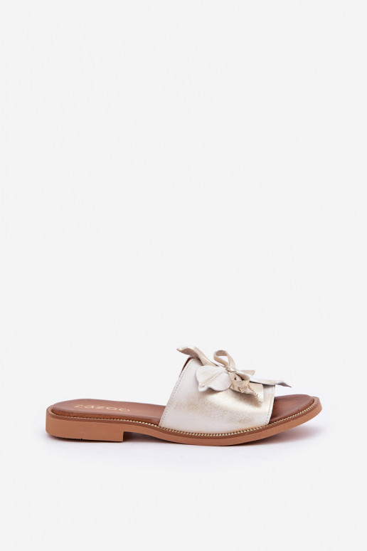 Slippers met ornamenten Echt leer Zazoo 3667 gouden kleur Przecierany Slippers met ornamenten Echt leer Zazoo 3667 gouden kleur Przecierany