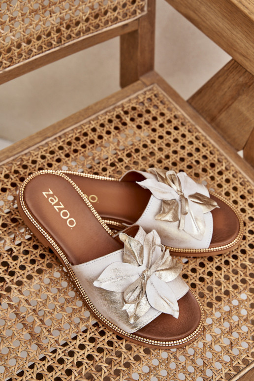 Slippers met ornamenten Echt leer Zazoo 3667 gouden kleur Przecierany Slippers met ornamenten Echt leer Zazoo 3667 gouden kleur Przecierany