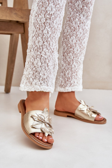 Slippers met ornamenten van natuurlijk leer Zazoo 3667 gouden kleur 2