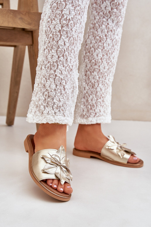 Slippers met ornamenten Echt leer Zazoo 3667 gouden kleur Slippers met ornamenten Echt leer Zazoo 3667 gouden kleur