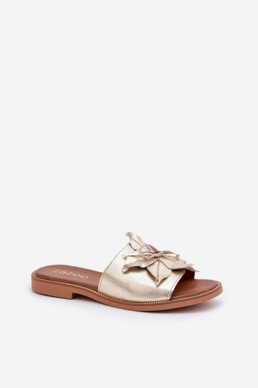 Slippers met ornamenten Echt leer Zazoo 3667 gouden kleur Slippers met ornamenten Echt leer Zazoo 3667 gouden kleur