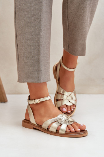 Damensandalen Feminin mit breiten Absätzen Zazoo 3688 goldene Farbe