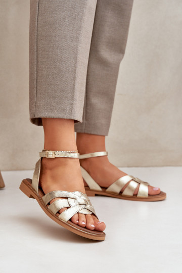 Dames sandalen Dames met brede hakken Zazoo 3688 gouden kleur 2