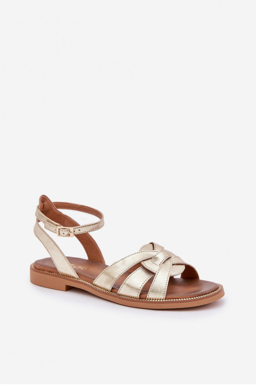 Damensandalen Feminin mit breiten Absätzen Zazoo 3688 goldene Farbe