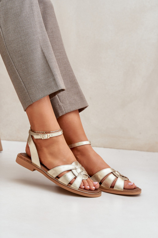 Damensandalen Feminin mit breiten Absätzen Zazoo 3688 goldene Farbe