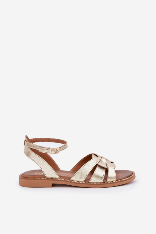 Damensandalen Feminin mit breiten Absätzen Zazoo 3688 goldene Farbe
