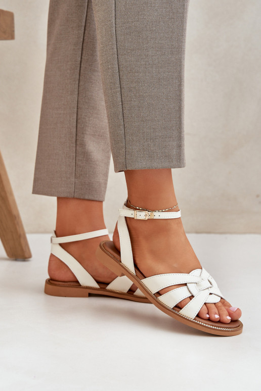 Damensandalen Feminin mit breiten Absätzen Zazoo 3688 elfenbeinfarbe