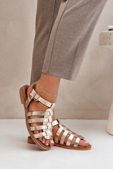 Damensandalen mit breiten Absätzen Zazoo 3686 goldene Farbe