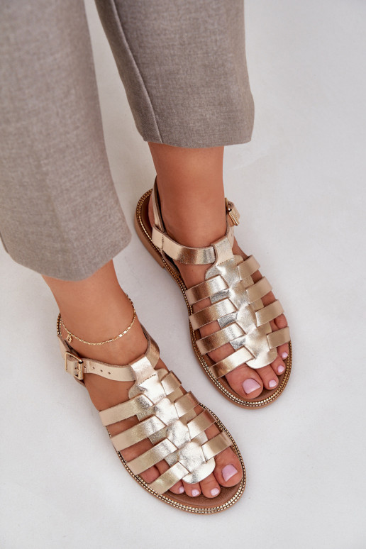 Damensandalen mit breiten Absätzen Zazoo 3686 goldene Farbe