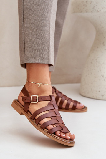 Dames sandalen met brede hakken Zazoo 3686 bruine kleur 2