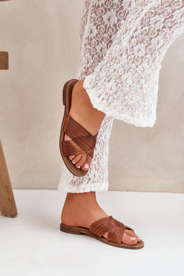 Pantoufles en cuir femme LeĮskis Shoes 3682 couleur marron