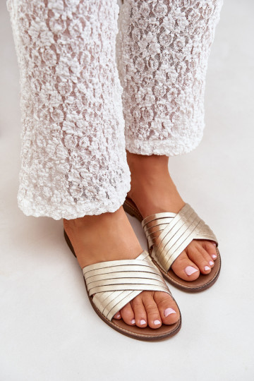 Haut Feminin Hausschuhe LeZuski Shoes 3682 goldene Farbe 2